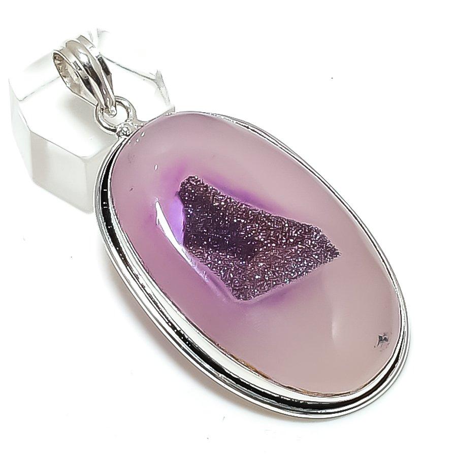 Natural Pink Botswana Druzy 925 Sterling Silver Jewelry Pendant 2.44" M4m72