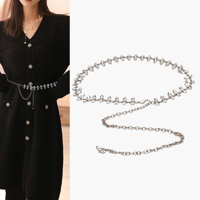 Women's High-end Retro Skirt and Pants Fashionable and Versatile Niche Diamond-set Waist Chain for Women