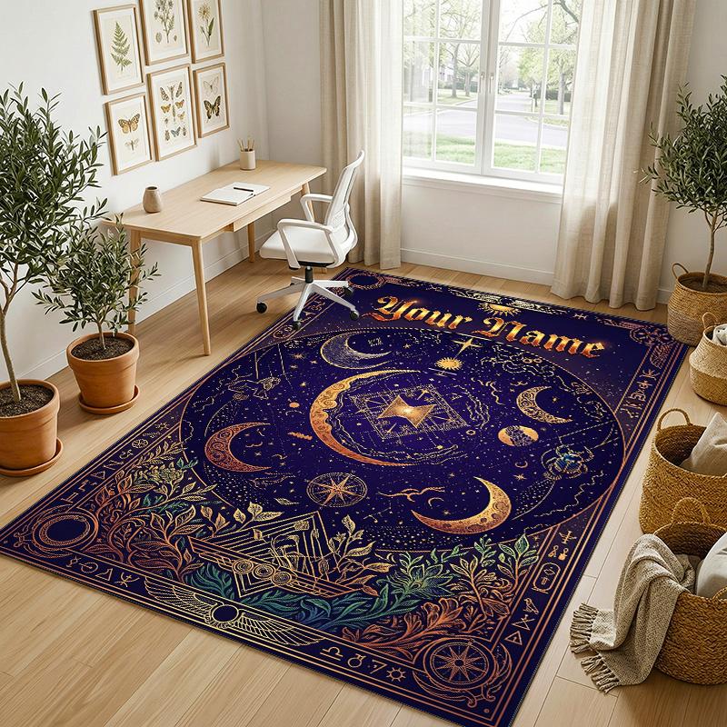Ethereal Skull Theme Soft Crystal Velvet Rug Custom Name & Text Print Non Slip Floor Rug for Bedroom Living Room