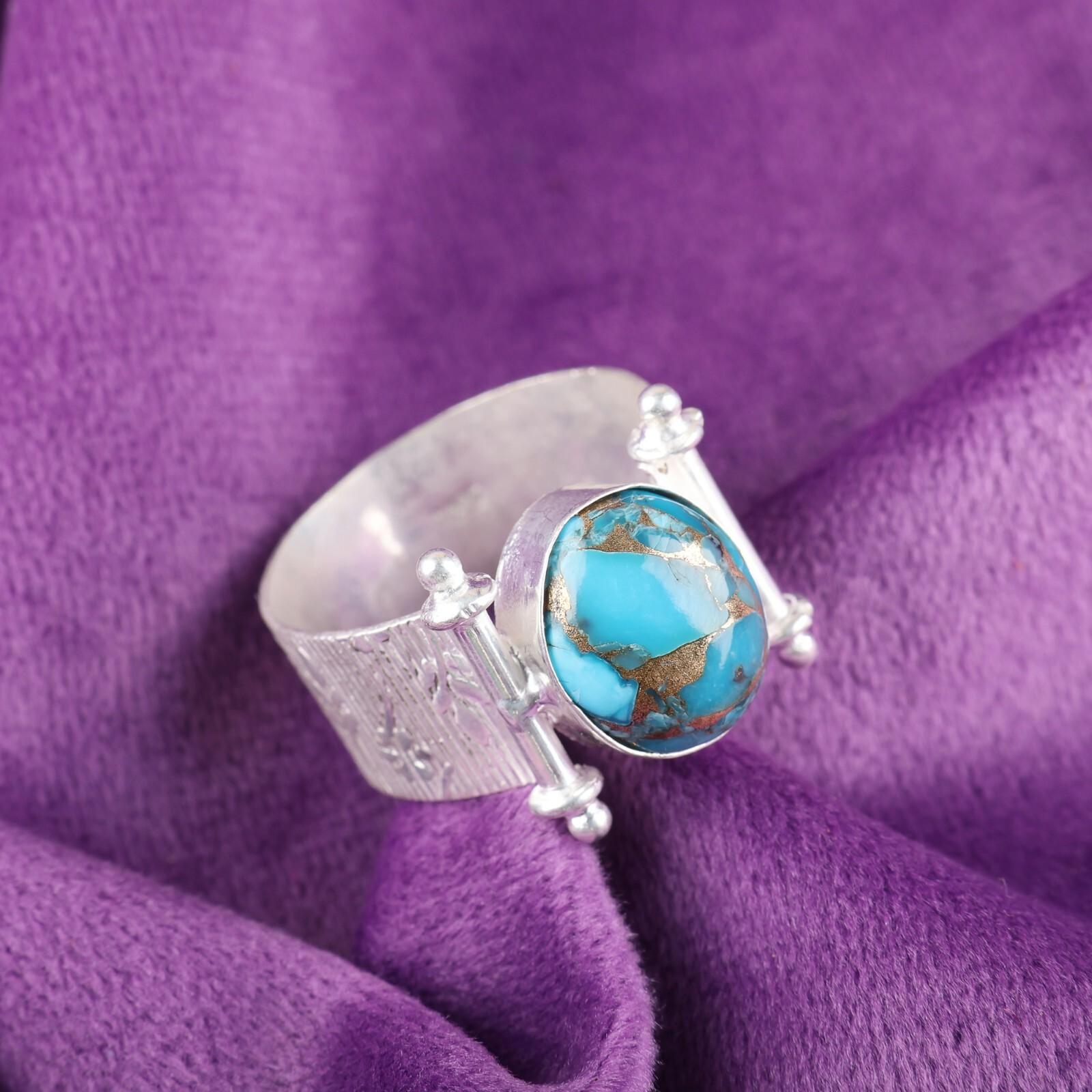 

Натуральный голубой медный бирюзовый драгоценный камень 925 стерлинговое серебро ювелирные изделия ручной работы кольцо RR-22-38 10