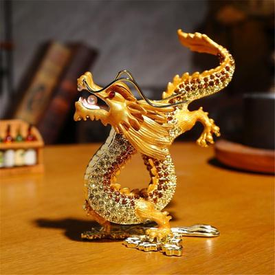 Drachengott Glücksbringer Goldener Strassstein Feng Tierkreiszeichen Verbessern Gute Arbeit Geschäft Finanzieller Eingang Warme Drachenfigur Figur, Niedlich, Drache, Glitzernd,