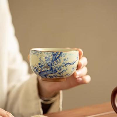 Imitation Song Ru Kiln Happy Eyebrows Zen Cup Ceramic Master Cup Household Kung Fu Tea Set Personal Tea Cup Tea Cup