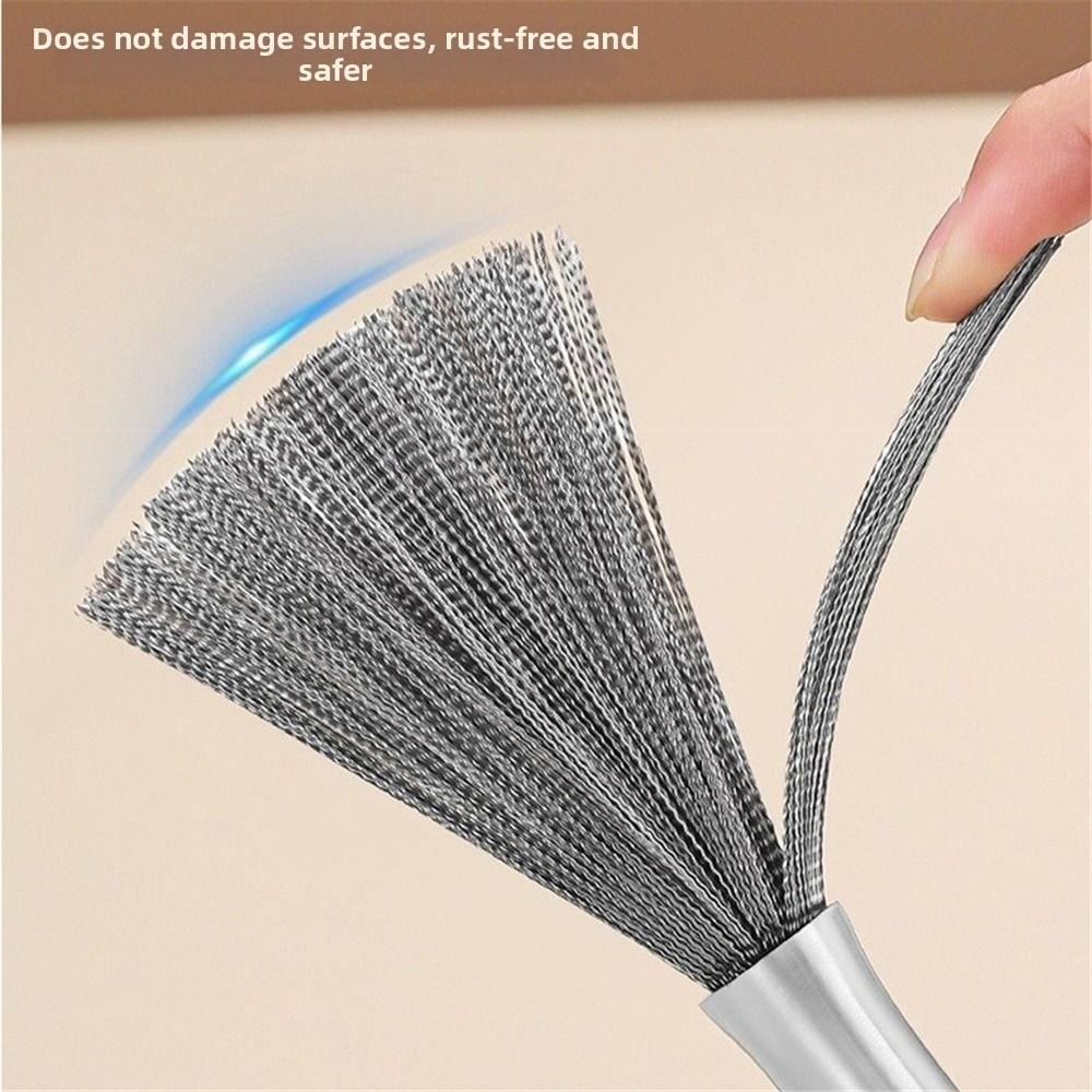 Stainless Steel Kitchen Cleaning Brush Long Handle Anti-Rust Dish Washing Brush One-piece Molded Steel Wire Pot Cleaning Tool