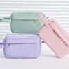 Cream Corduroy Pencil Case Big Capacity Square Shape Pen Case Pouch for Office School Supplies