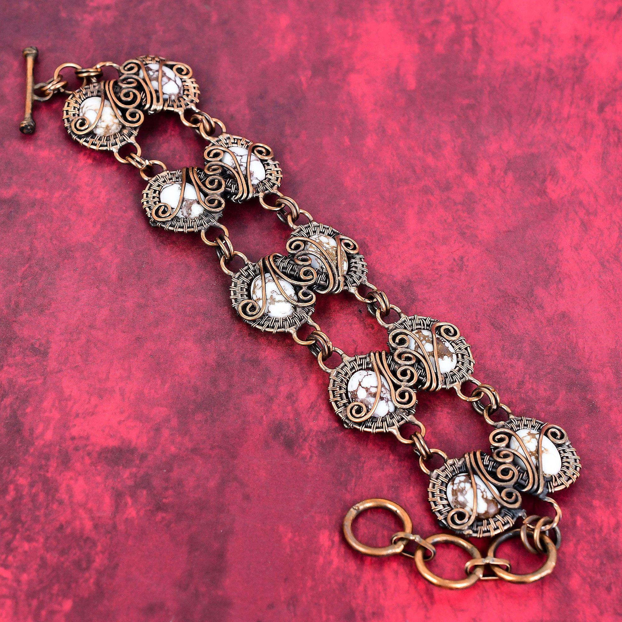 Wild horse magnesite bracelet copper wire wrapped bracelet adjustable chain bracelet gemstone bracelet copper handmade jewelry wedding gifts Adjustable