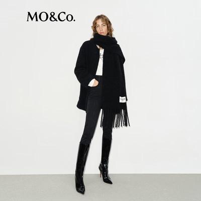 MO&Co. Dámský středně dlouhý kabát ze směsi alpaky se šálou