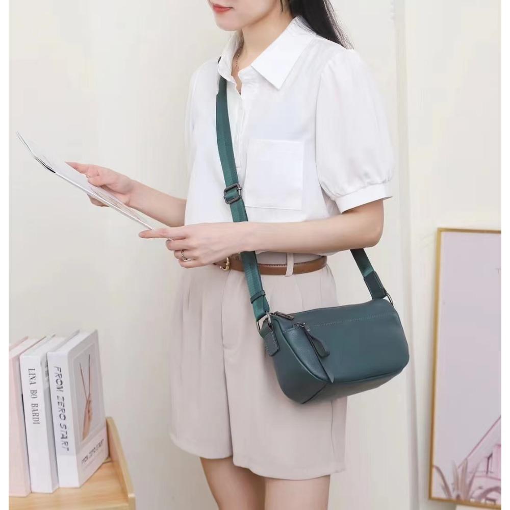 

Женская сумка через плечо из коровьей кожи, большая вместимость, женская модная простая сумка-тоут, практичная сумка для поездок на работу с несколькими молниями темно-зеленого