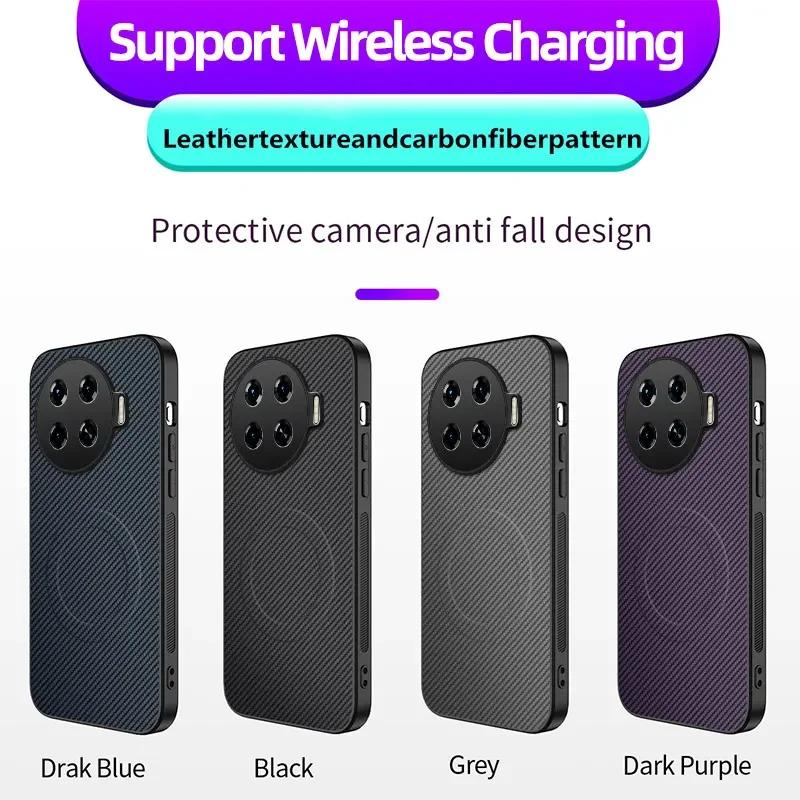 Magnetic Silicone Case For Tecno Spark 20 Pro Plus 20C 4G Wireless Charging Carbon Fiber PU Anti-Drop Soft Cover Phone Cases