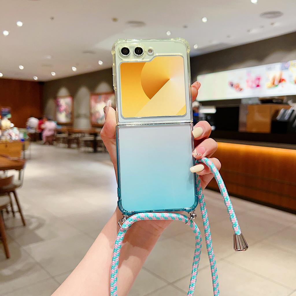 For Samsung Galaxy Z Flip7 FE 5G/Z Flip6 5G Case Gradient Color TPU Phone Cover with Lanyard