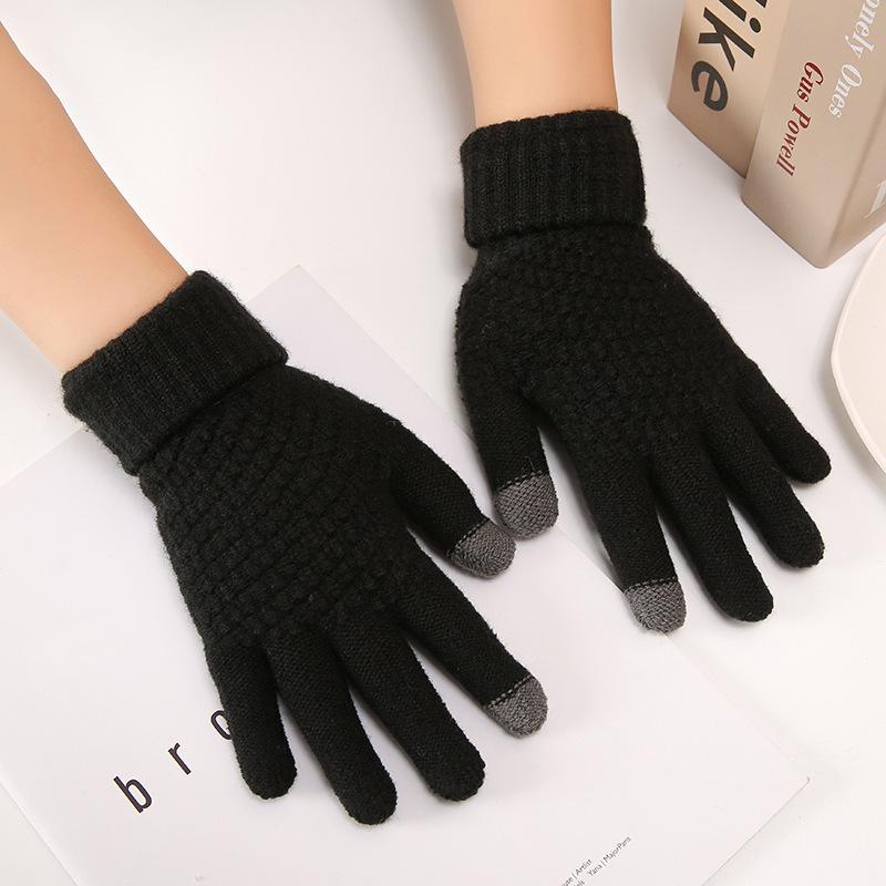 Women's and Men's Touchscreen Winter Gloves with Pineapple Pattern - Thick, Warm, Velvet-Lined, Wool, Cotton, Cold-Proof for Cycling.