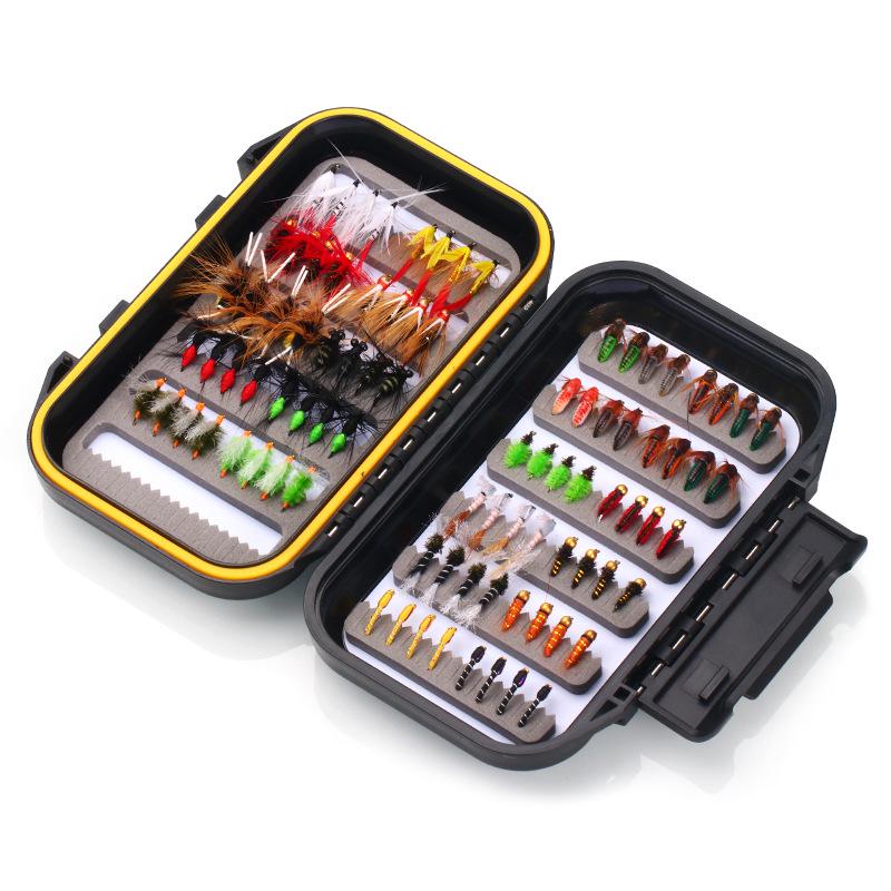 Sada 76/88/147 kusů muškařských nástrah s dvouvrstvou vodotěsnou krabičkou