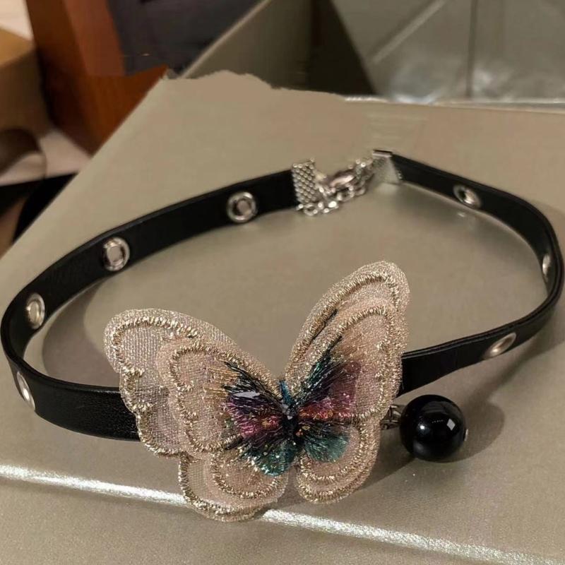 Sweet Cool Butterfly Choker Fashion Clavicle Chain Necklace Party Jewelry Simple Y2K Clavicle Chain PU Leathers Necklace