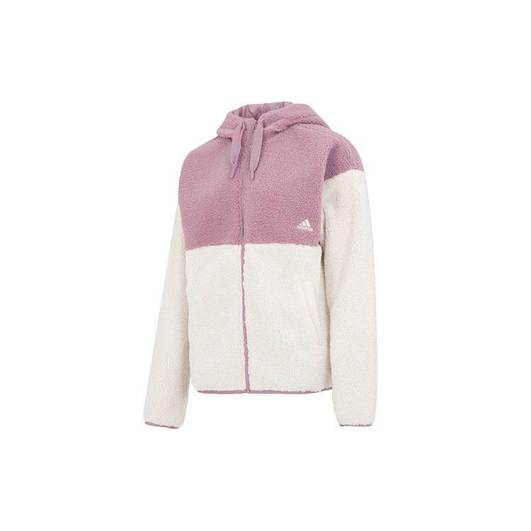 adidas Velvet Jackets Women's Pink Hooded Thickened And Fleece Lined HN0670