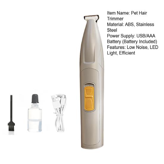 Dog Paw Trimmer with LED Light Low Noise USB/Battery Powered Pet Hair Trimmer Waterproof Pet Hair Shaver for Dogs Cats