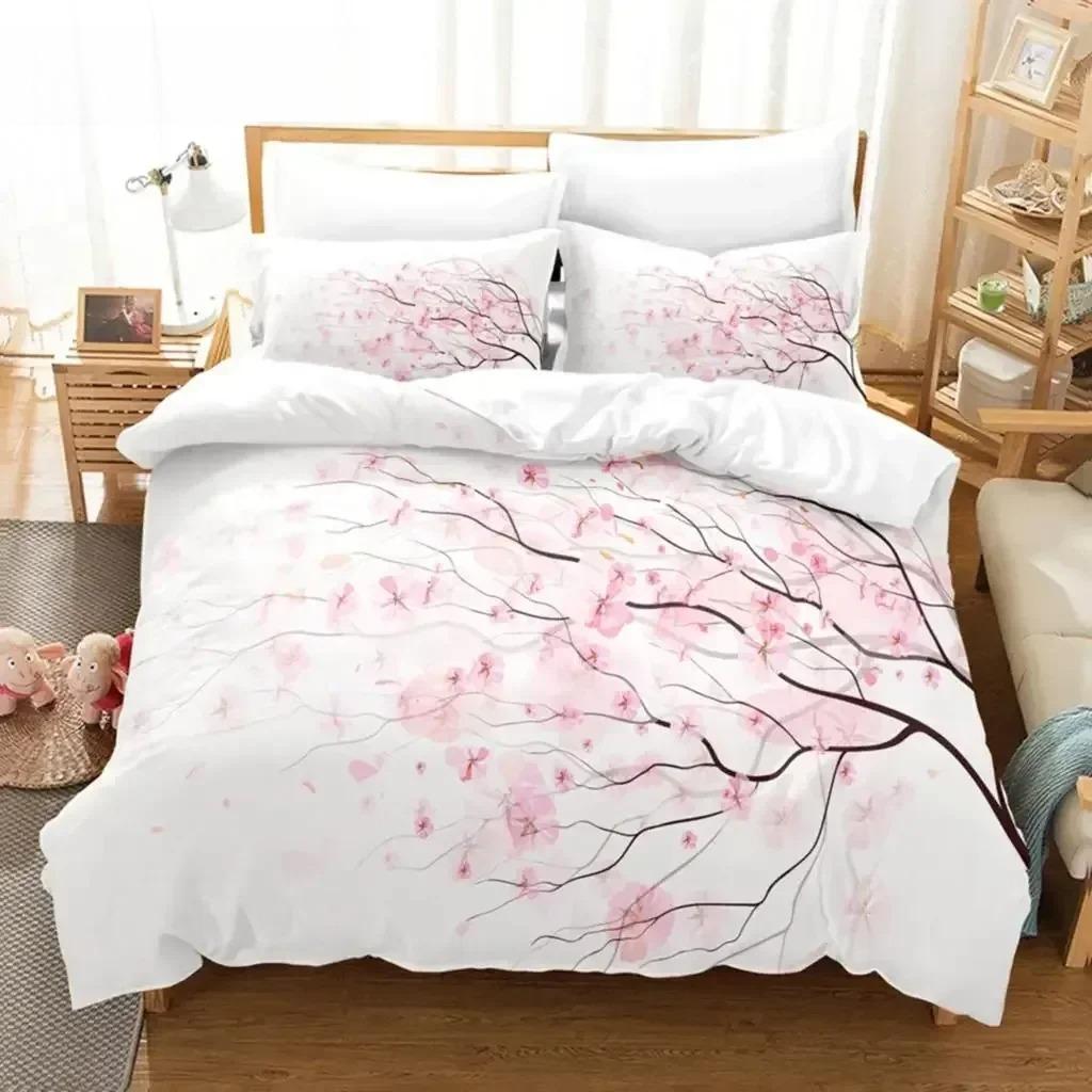 Blumen Bettbezug-Sets Doppelbett Landschaftlicher Bettbezug Einzelbett Queen Bettwäsche-Set mit Kissenbezug Polyester