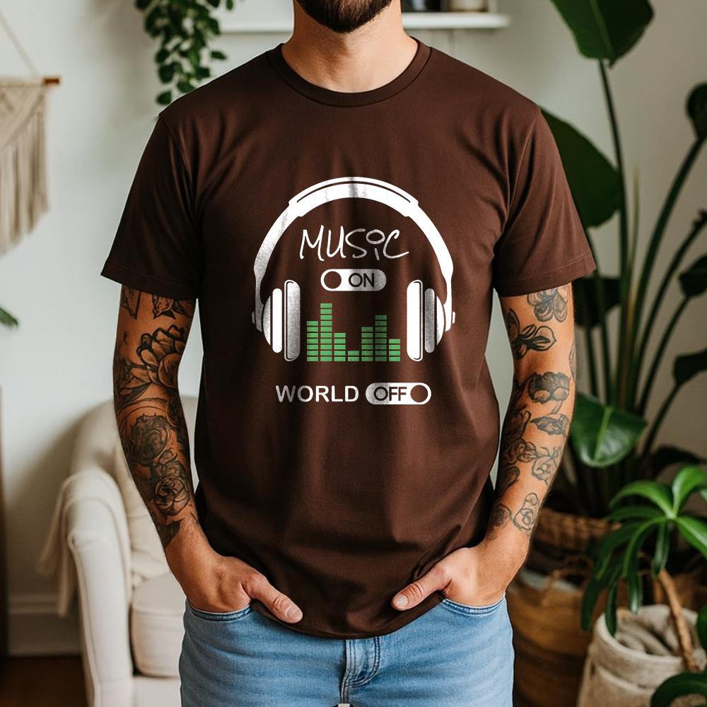 2026 Summer 100 Cotton Music On World Off Graphic Oversized Tee Music Rhythm Dj Themed Short Sleeve
