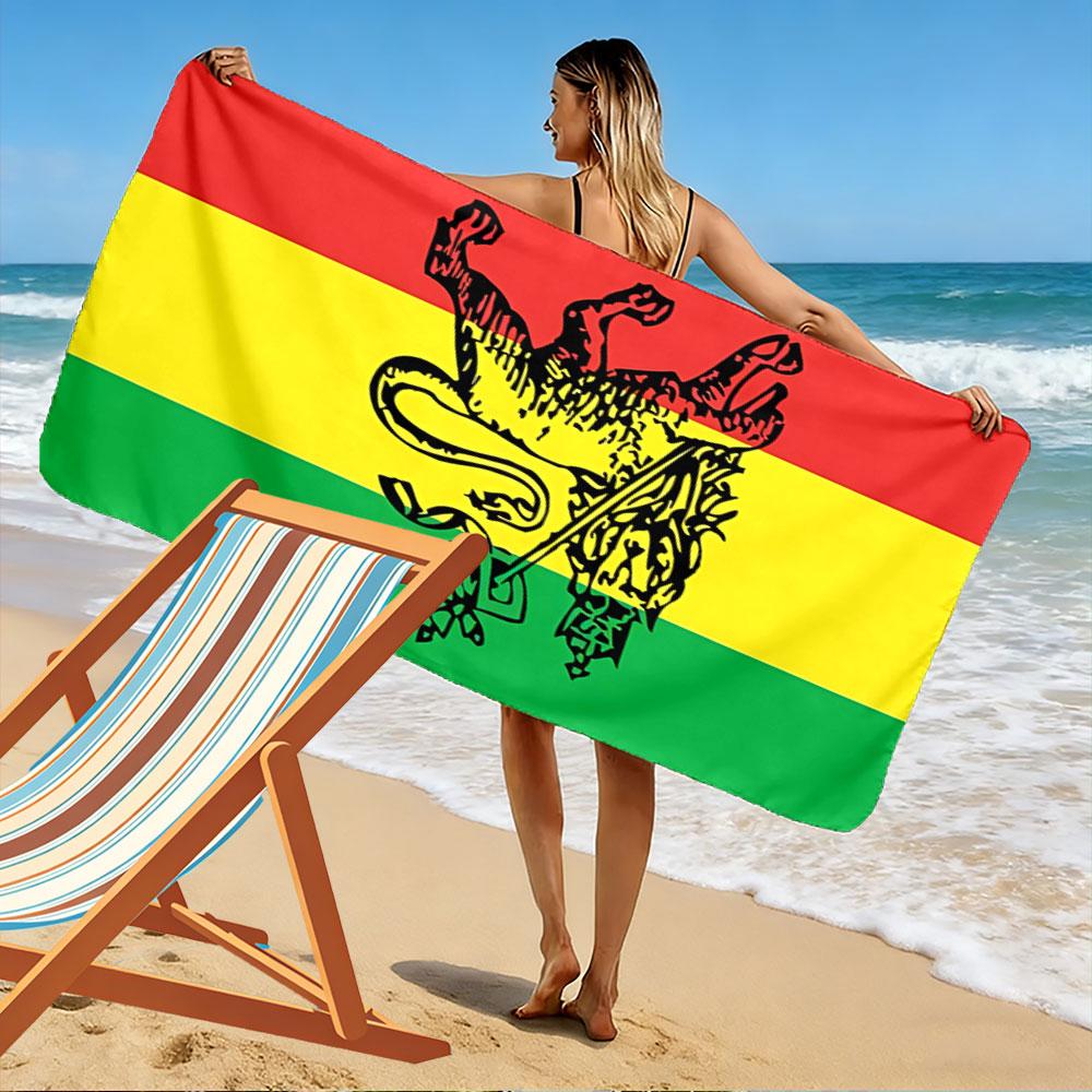 Large Beach Towel with Rastafari Lion Flag Print, Quick Dry, Soft and Absorbent, for Reggae Fans Beach Pool Travel