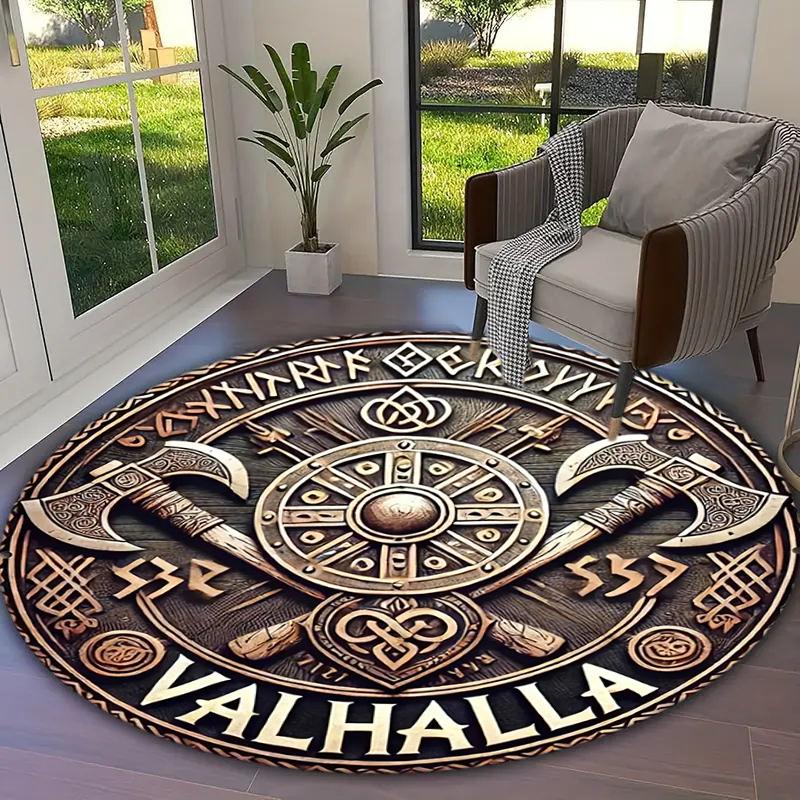 1Pc Viking theme Printed circular carpet, home door mat, outdoor travel protection carpet A1