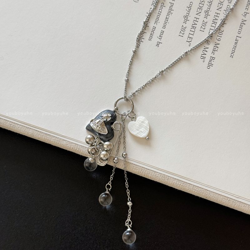 

Ожерелье-подвеска из титановой стали, не тускнеющее, с кисточкой, для женщин, 2025, новинка, летняя длинная цепочка для свитера, украшение Charcoal Queen Mother Necklace