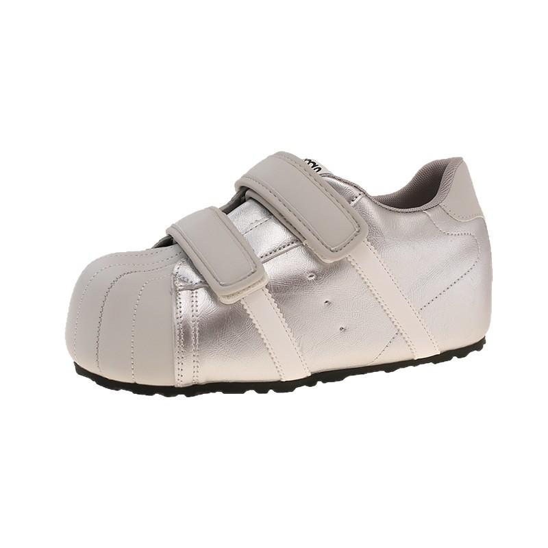 Silver Ugly Cute Shell Head Bread Shoes Women's Inner Height Increase 2025 New Velcro Sports Versatile Casual Board Shoes
