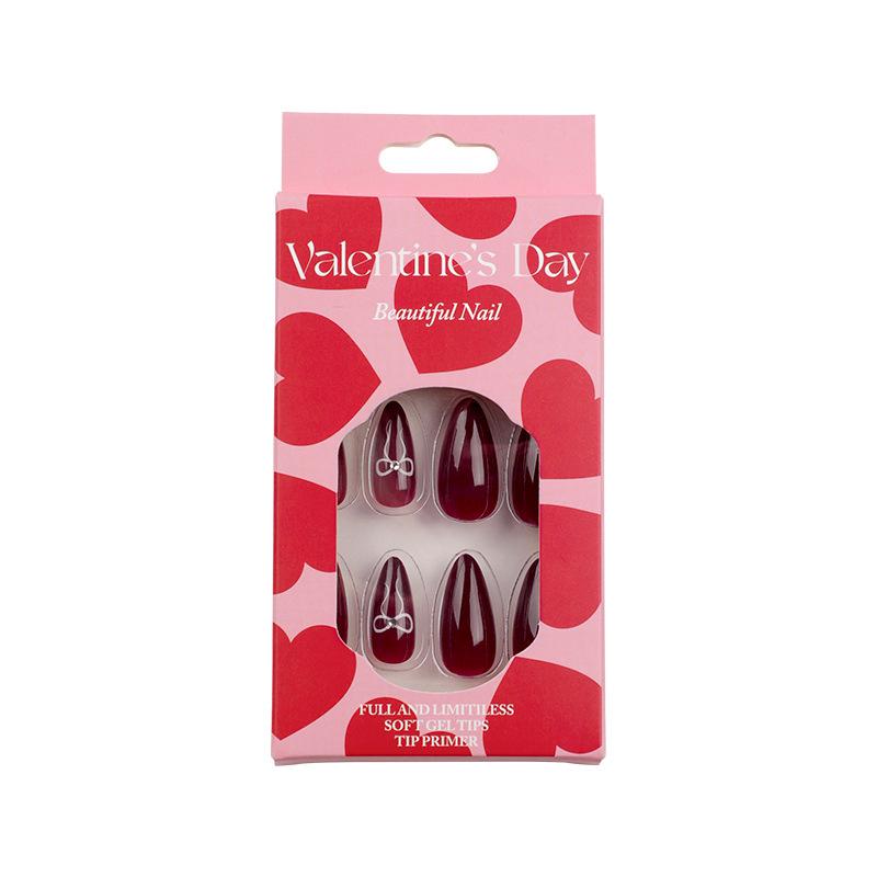 3D Heart Glitter Valentine's Day Almond Nails