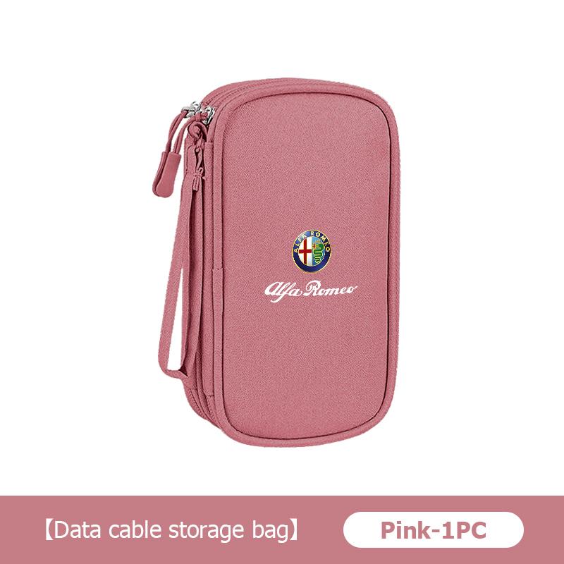 Car Logo Portable Data Cable Waterproof Storage Bag Accessories For Alfa Romeo 159 Giulietta Giulia 147 Mito 156 159 166 GT