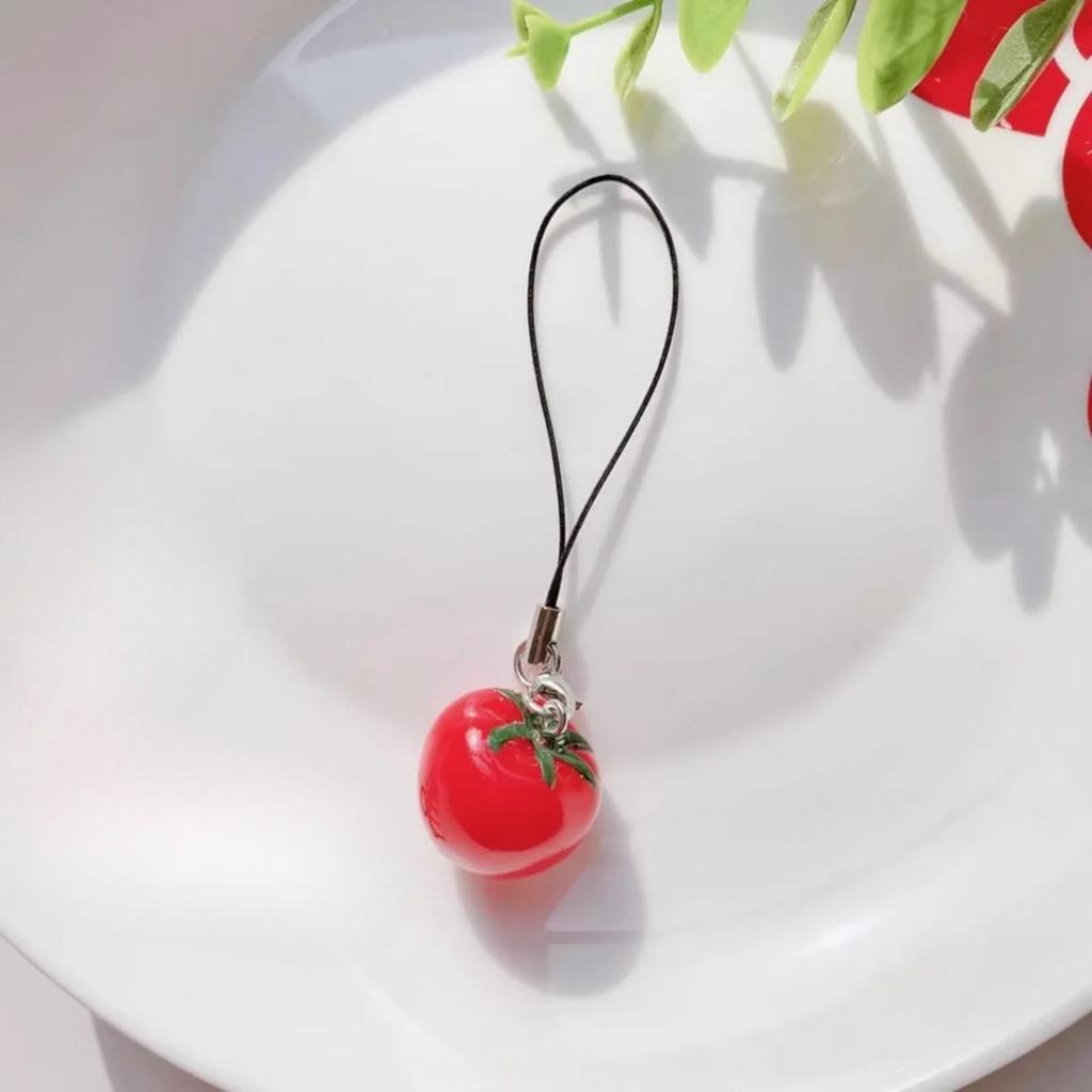 Red Strawberry Tomato Keychain Resin Fruit Charm Cute Pendant for Phone Case/Bag Ideal Birthday Gift for Women And Girls