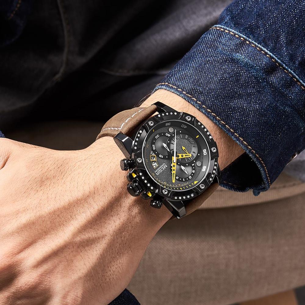 Megir Herreklokker Toppmerke Luksus Armbåndsur Mann Mote Vanntett Kronograf Sportsklokker Quartz Armbåndsur Reloj Hombre