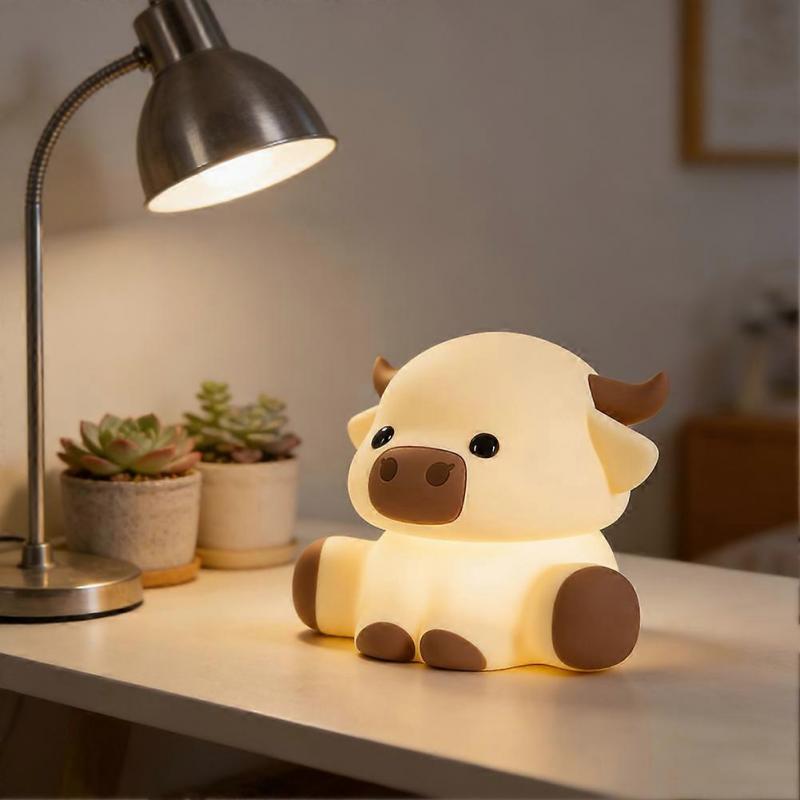 Hochlandkuh Nachtlicht für Kinder, Squishys Silikonlampe, Dimmbarer Touchsensor, Niedliche Tierlampe für Kinderzimmer, Schlafzimmer, Geschenke für Jungen und Mädchen