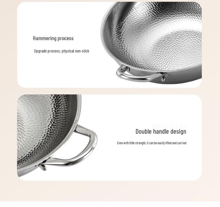 Non-stick 304 Stainless Steel Hammered Wok for Gas and Induction Cooktops