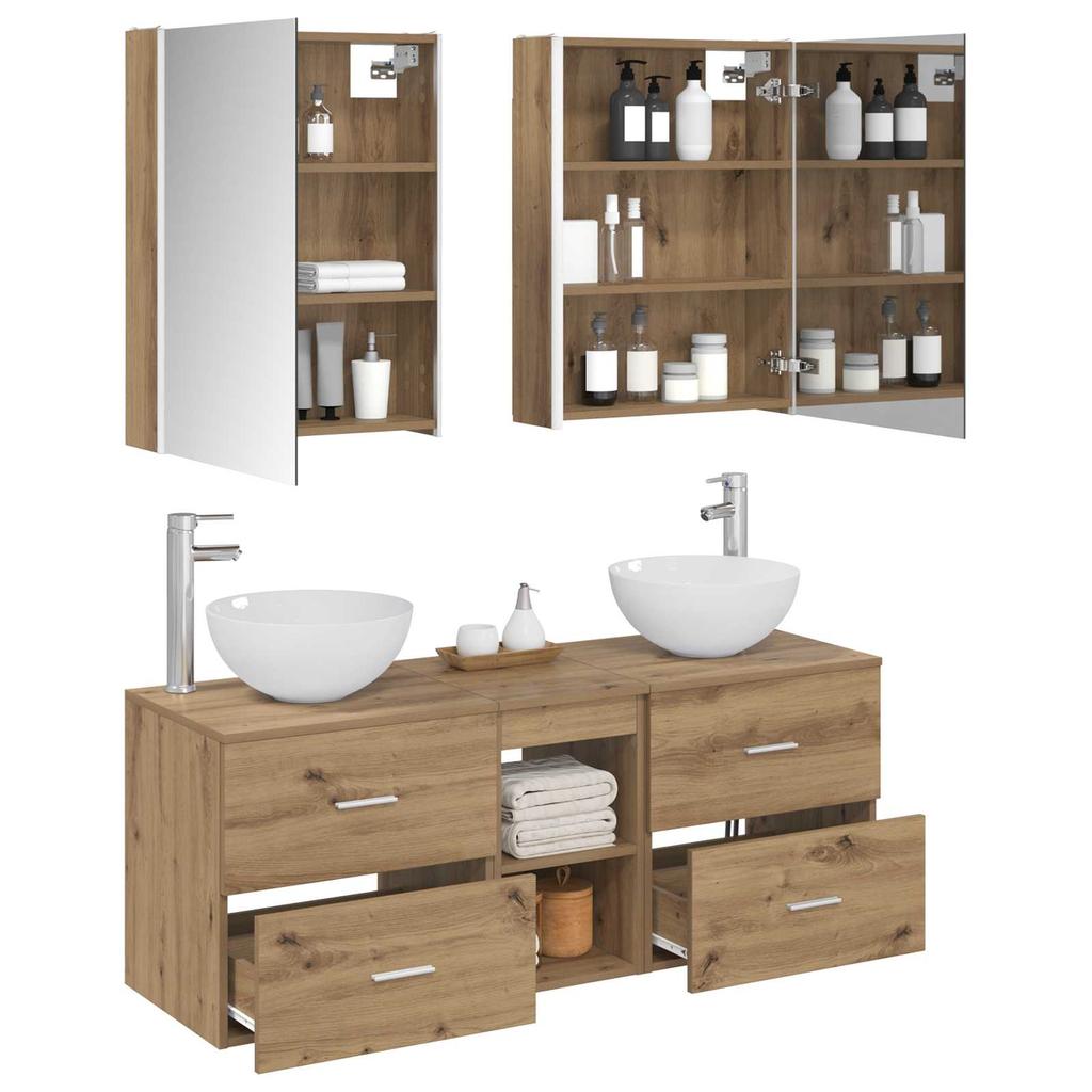 5 Piece Bathroom Furniture Set Artisan Oak Engineered Wood and Glass