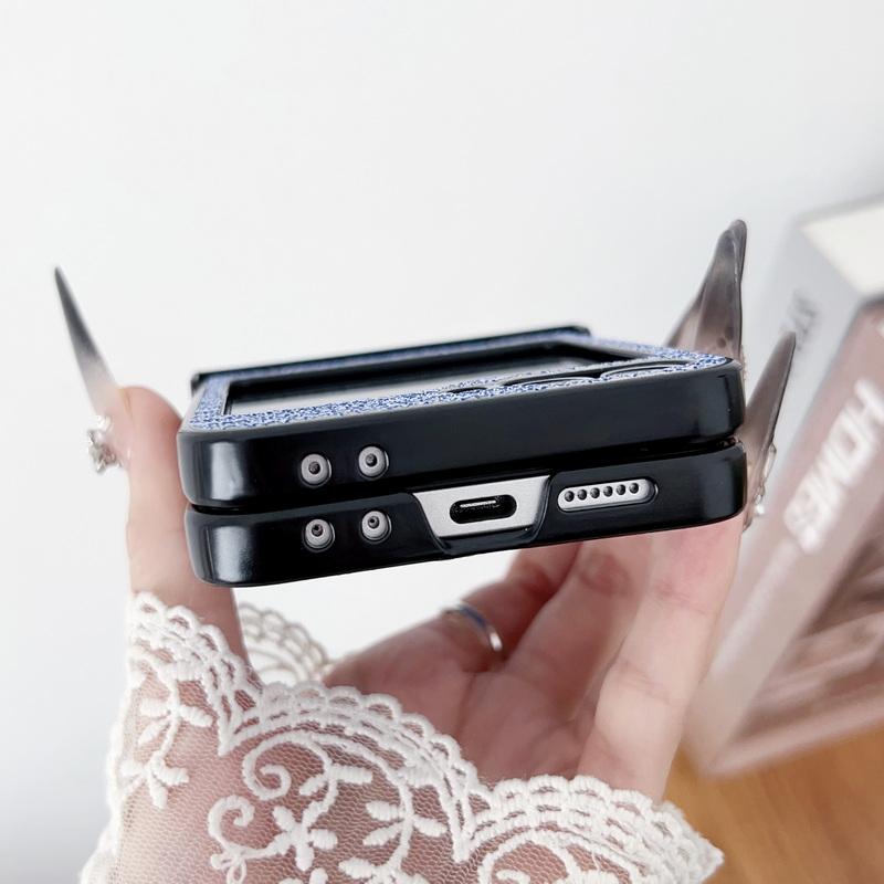 Skórzane etui składane Slim 3-częściowe w jednolitym kolorze w paski dla Samsunga Galaxy Z Flip6 Flip5 Flip4 Flip3 z uchwytem na pierścień, twarde PC, odporne na wstrząsy, matowe etui na telefon