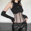 Onesie Women's Sleeves Temperament Trendy Top Off-the-shoulder Mesh High Street Unique Hot Girl Perspective Sexy Autumn and Winter American Style