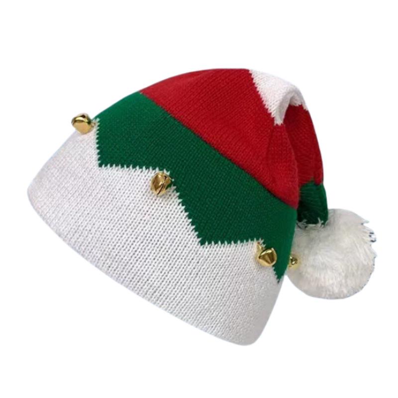 Cross-Border Knitted Christmas Hat for Adults - Warm, Fashionable with Bell Pom Pom