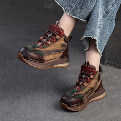 Fashion GKTINOO 2025 Winter New Mixed Colors Retro Thick Soled Lace Up Short Boots Genuine Leather Casual Commuting Women's Shoes