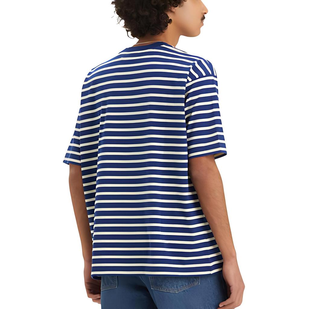 Коллекция Levis Skateboarding FW24 Полосатая Удобная Футболка с Коротким Рукавом Мужские Топы Синий Белый A1005-0027