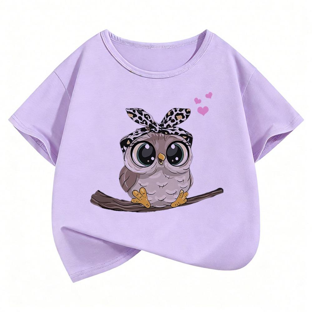 Summer Kid Teen Tshirt Short Sleeved Cartoon Owl Print Comfortable Casual Tops Tees Children's Clothing Boys and Girls T-shirt
