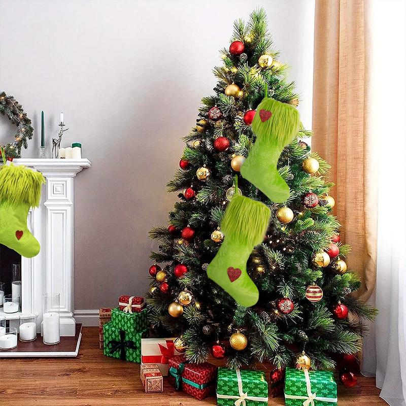 Vánoce 2025 Zelená dárková taška Potřeby pro domácí párty Řemeslné výrobky Ozdoba na vánoční stromek Sametové ponožky DIY Festivalové dekorace