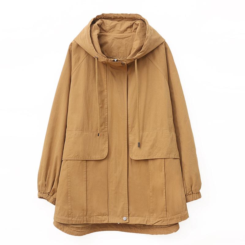 2024 Women's Plus Size Hooded Cotton Trench Coat - Spring & Autumn Casual Mid-Length Style