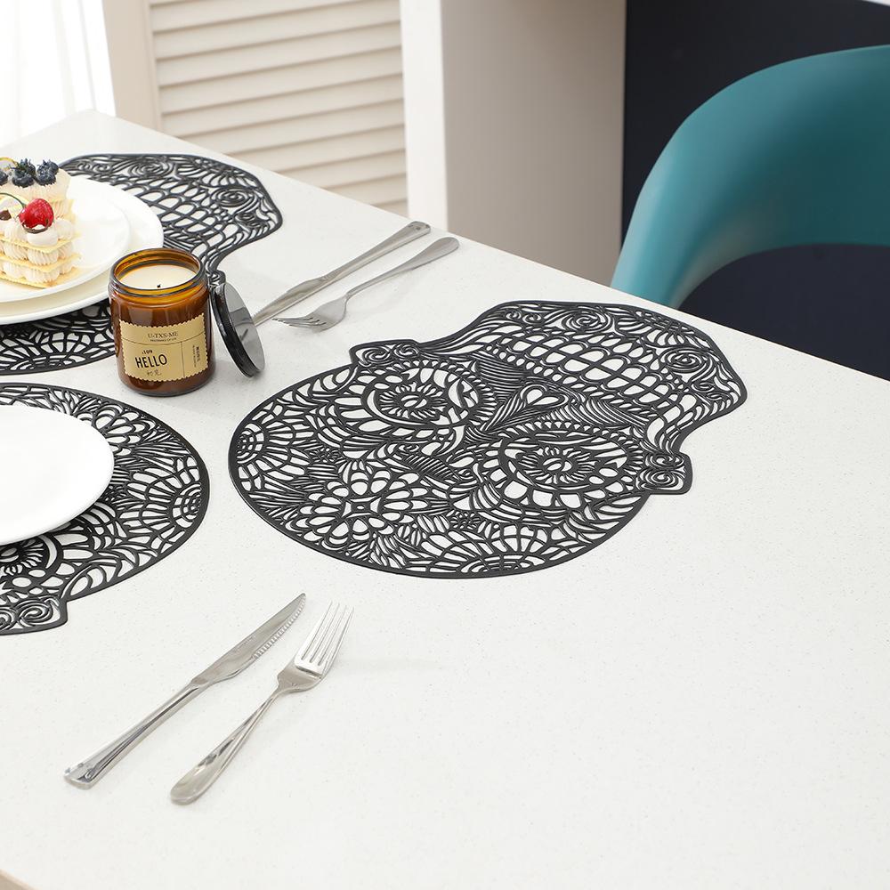Halloween Skull PVC Placemats Hot Gold Skeleton Waterproof Anti-scald Heat Insulation Mats Table Decoration and Accessories
