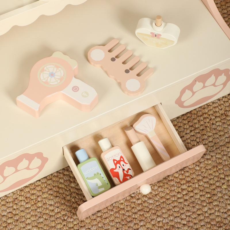 Wooden Play Role Makeup Table Small Bear Design Child Creative Interactive Play