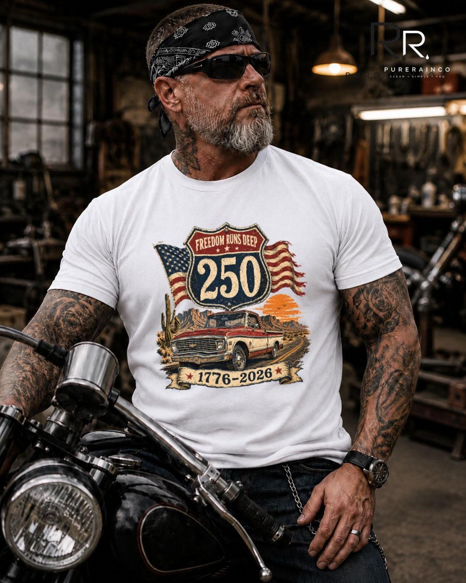 Freedom Runs Deep Shirt, USA 250 Years of Freedom Tee, Vintage Patriotic Truck Gift S