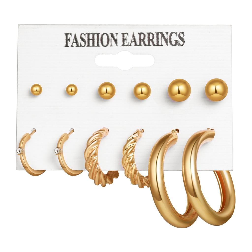 LATS Boho Big Circle Hoop Earring Set for Women Gold Color Bohemia Vintage Pearl Square Earring Heart Zircon Ear Studs Zircon
