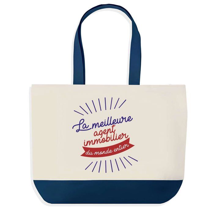 Tote bag - PLANETEE - Sac shopping fond bleu 'Meilleure du Monde' - Bleu - Coton - 40x45 cm