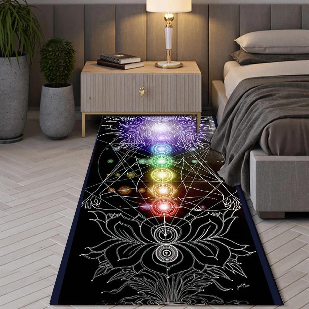 Bohemian Seven Chakras Carpet Multicolor Planet Butterfly Flower of Life Flower Suitable Bedroom Room Floor Decor Anti-slip Rugs
