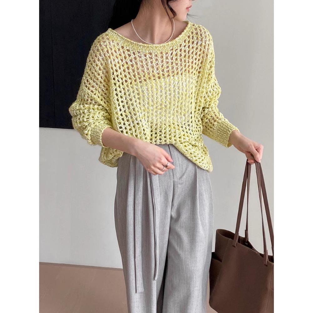 Dimanaf 2025 Sweaters Autumn Pullover Women Solid O-Neck Sweaters Knitting Loose Yellow Sweater