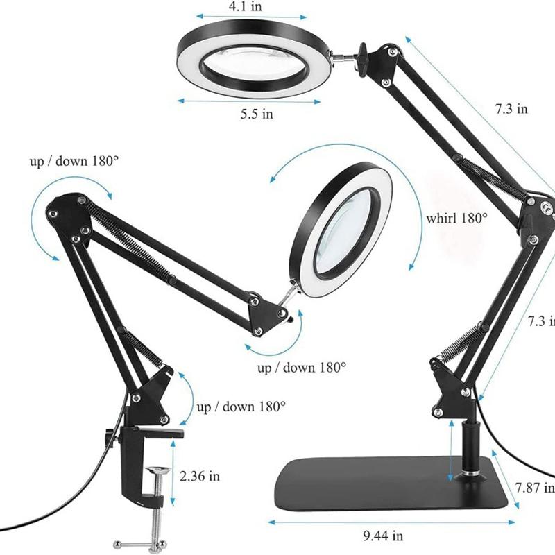 Magnifying Glass with Light and Stand 5X Magnifying Lamp LED Lighted Desk Magnifier for Close Work Reading Repair Crafts