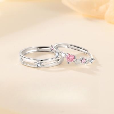 Original Little Star Heart Couple Ring Sweet Niche Premium Star Pink Zirconium Love Opening Ring