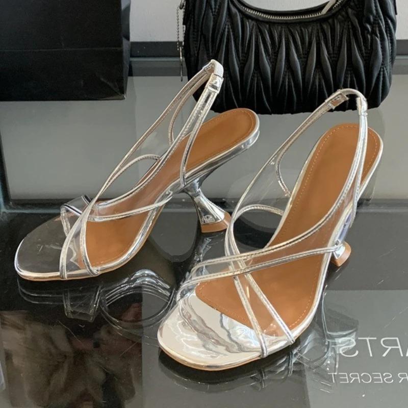 Fashion Fashion Transparent PVC Cross Tied High Heeled Sandals Women Summer Sexy Open Toe Designer Shoes Elegant Banquet Dress Shoes