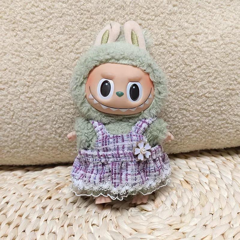 For 17cm Mini Doll Labubu Luxury Clothing Set Bow Headband Dress Outfit 3.0 Labubu Doll Sitting Party Decorations Accessories